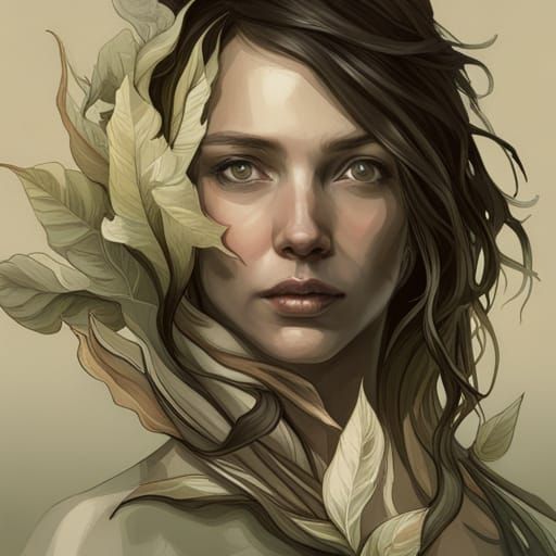 Ethereal Woman Made of Branches and Leaves