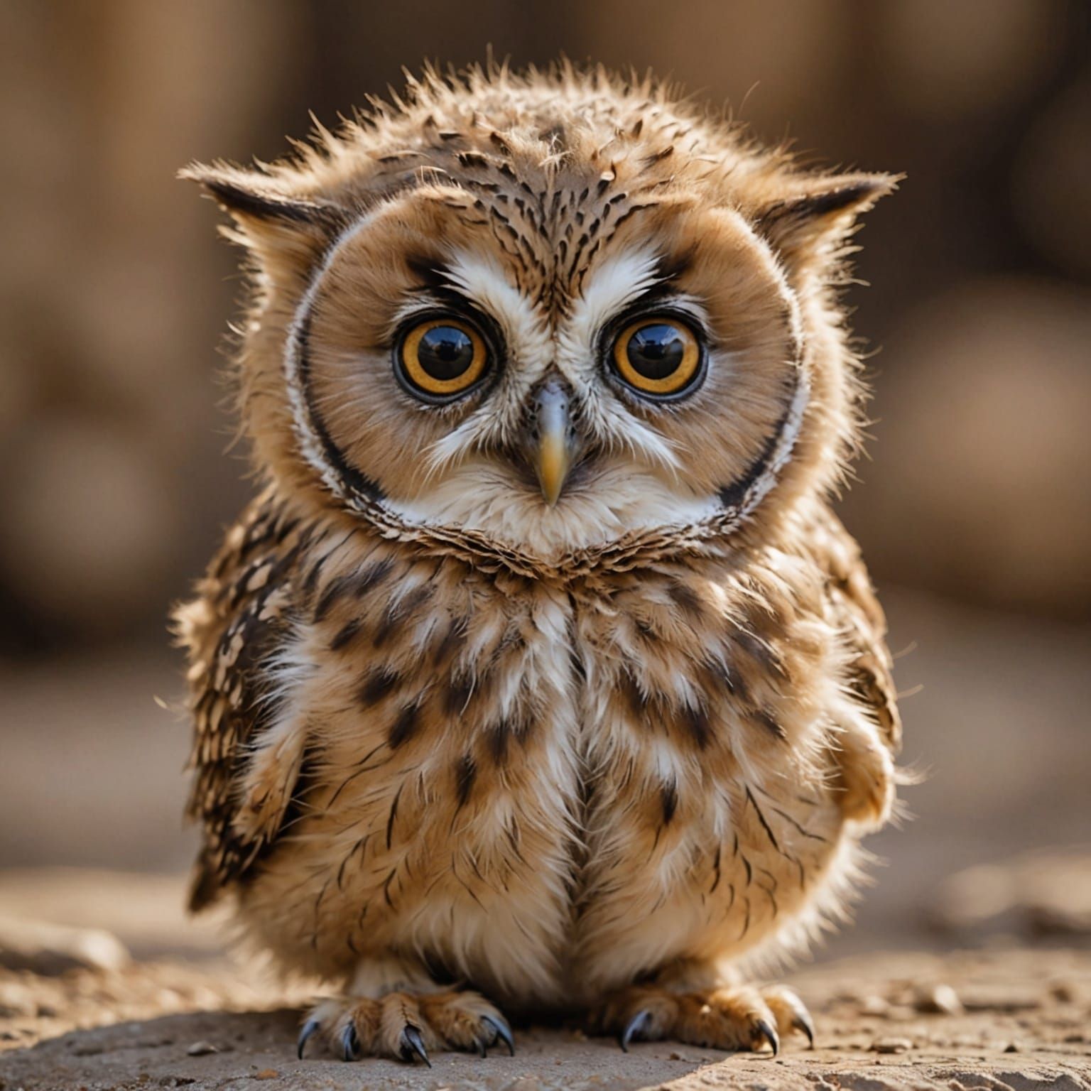 Adorable Kitten-Faced Owl with Soft Feathers