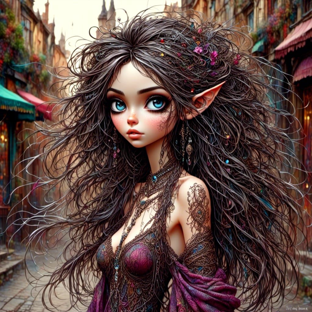 Fantasy Woman with Flowing Hair in Prague Street
