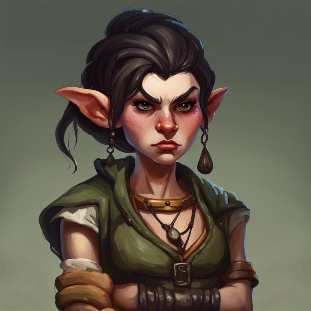 Fantasy Gnome Woman Portrait in Art Nouveau Style