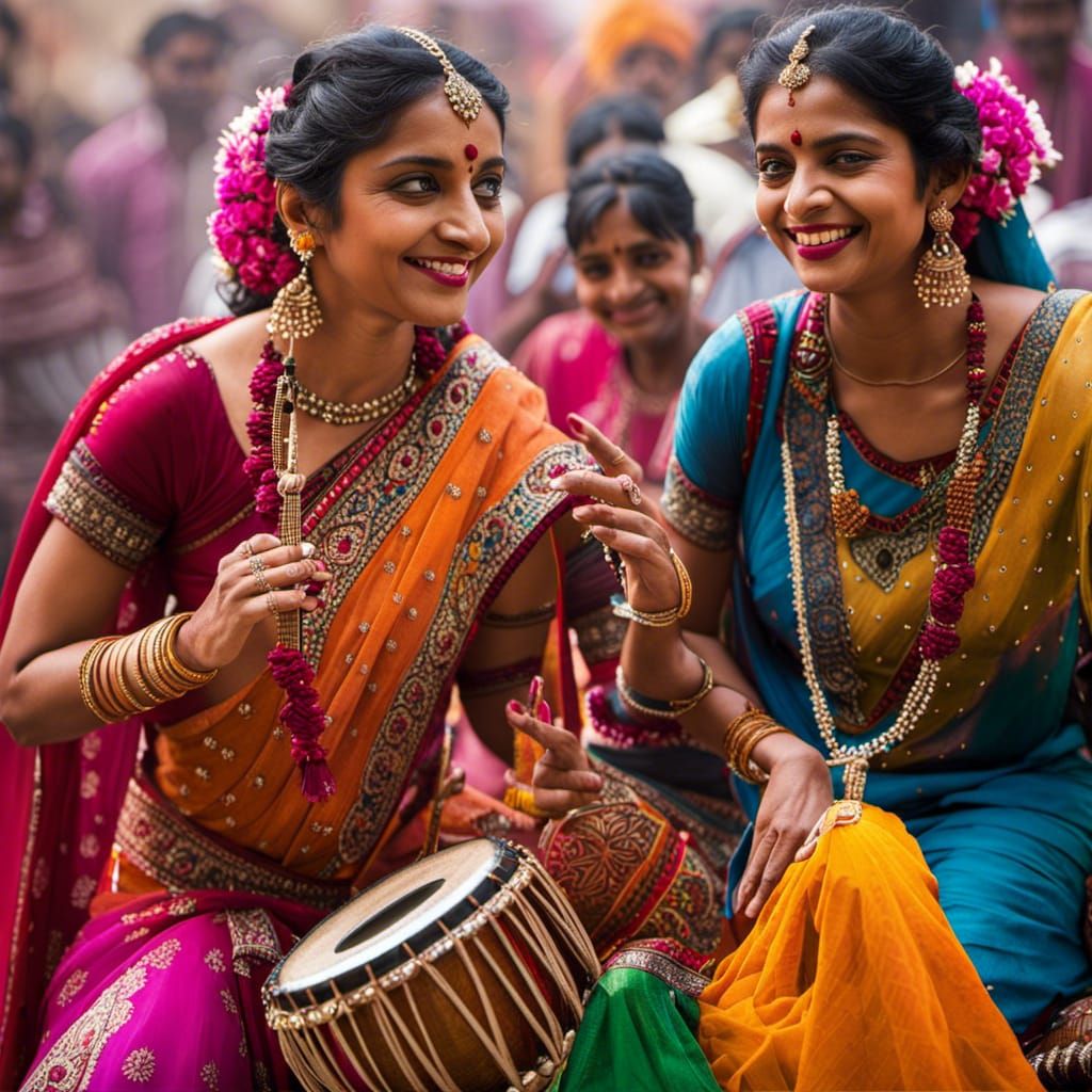 Vibrant Indian Market Scene with Dancers and Music