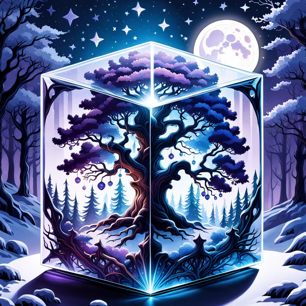 Spooky Gothic Oak Tree in Glass Cube