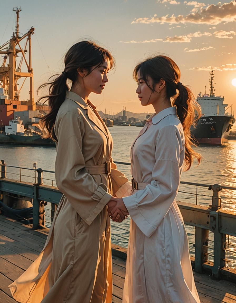 Female Lovers Holding Hands at Golden Hour