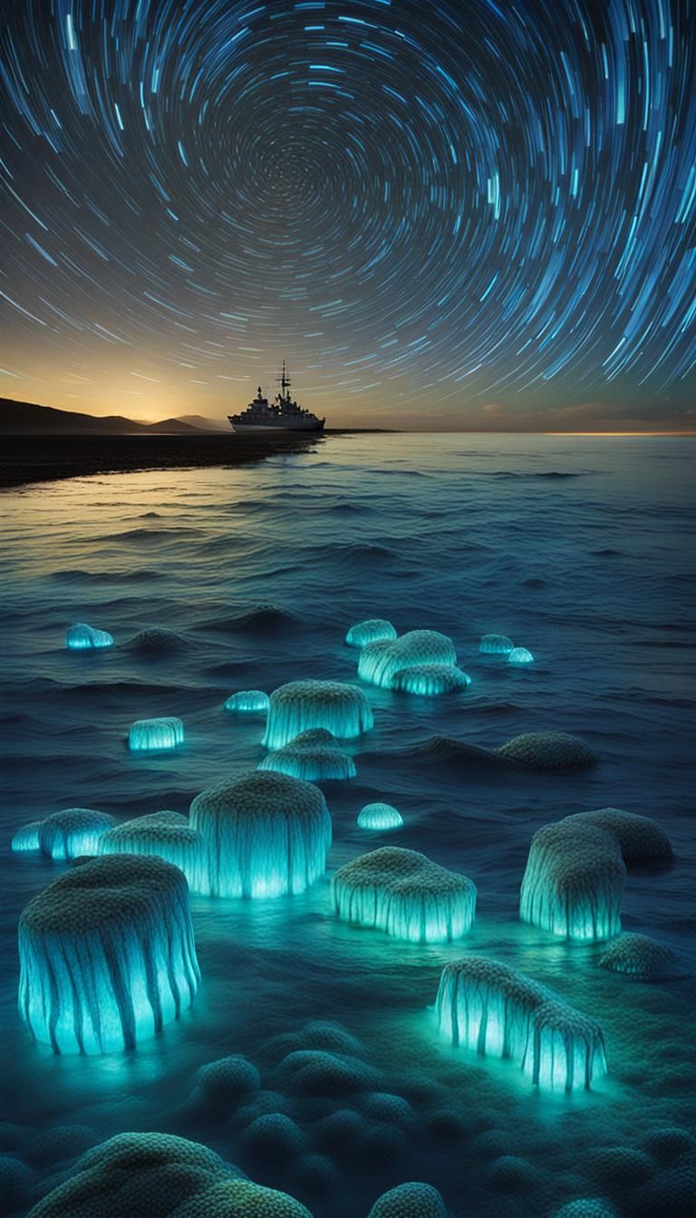 Bioluminescent Marine Life in an Underwater World