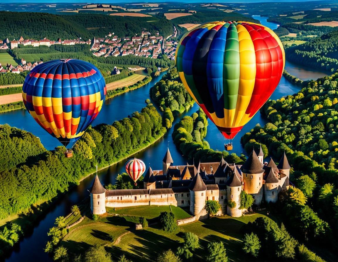 Hot Air Balloons Over the Dordogne River Valley