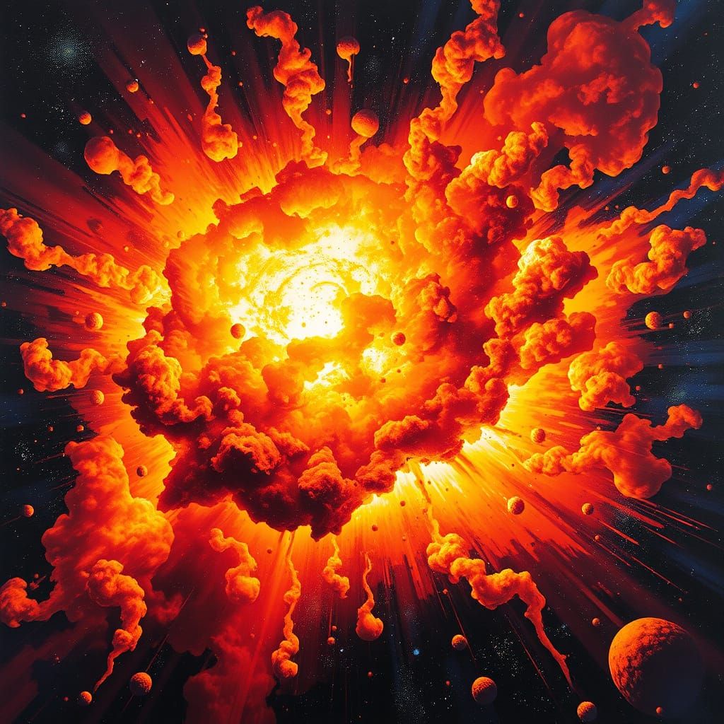 Cosmic Cataclysm: Vibrant Supernova in Celestial Abstract