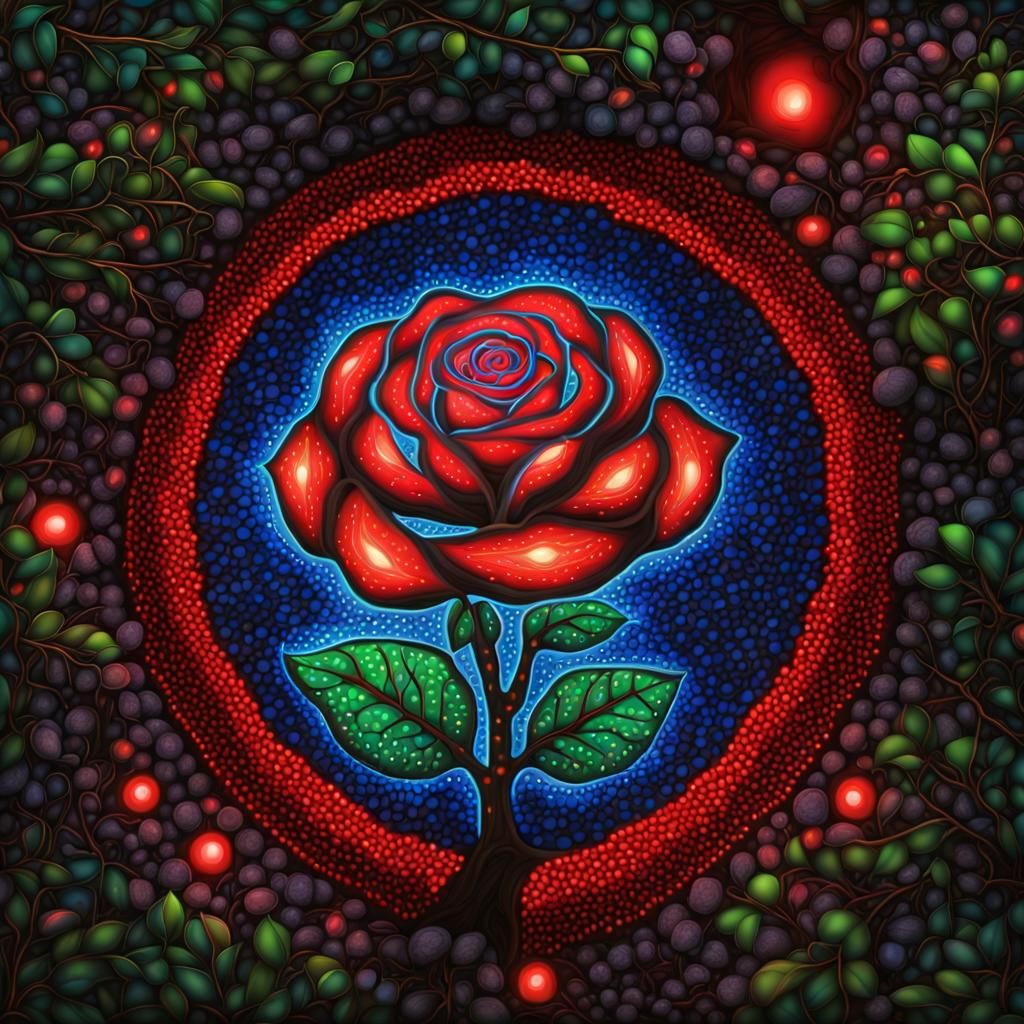 Dreamtime Embers: Glowing Rose Dot Painting