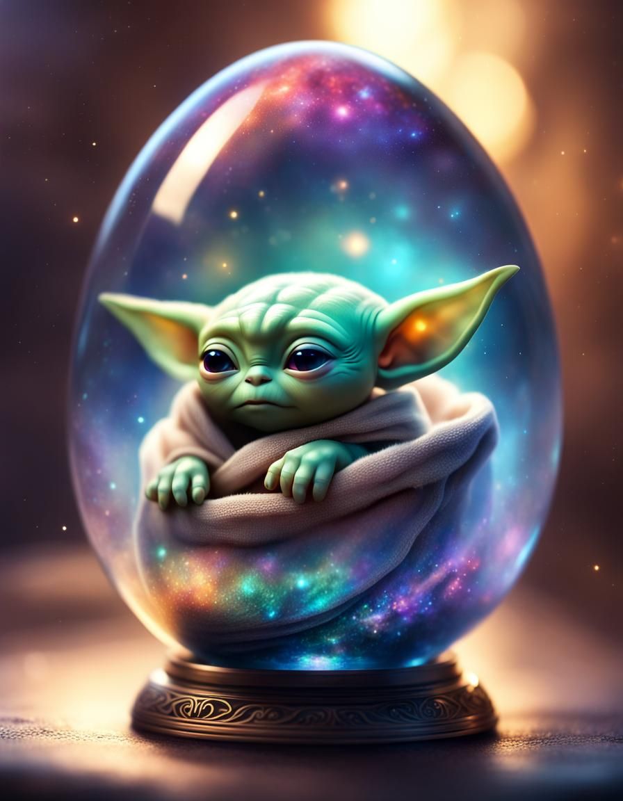 Baby Yoda in a cosmic egg