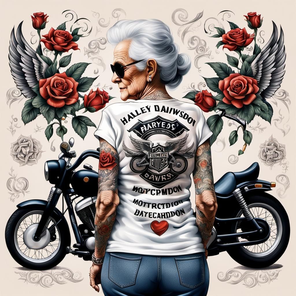 Tattooed Woman with Motorcycle