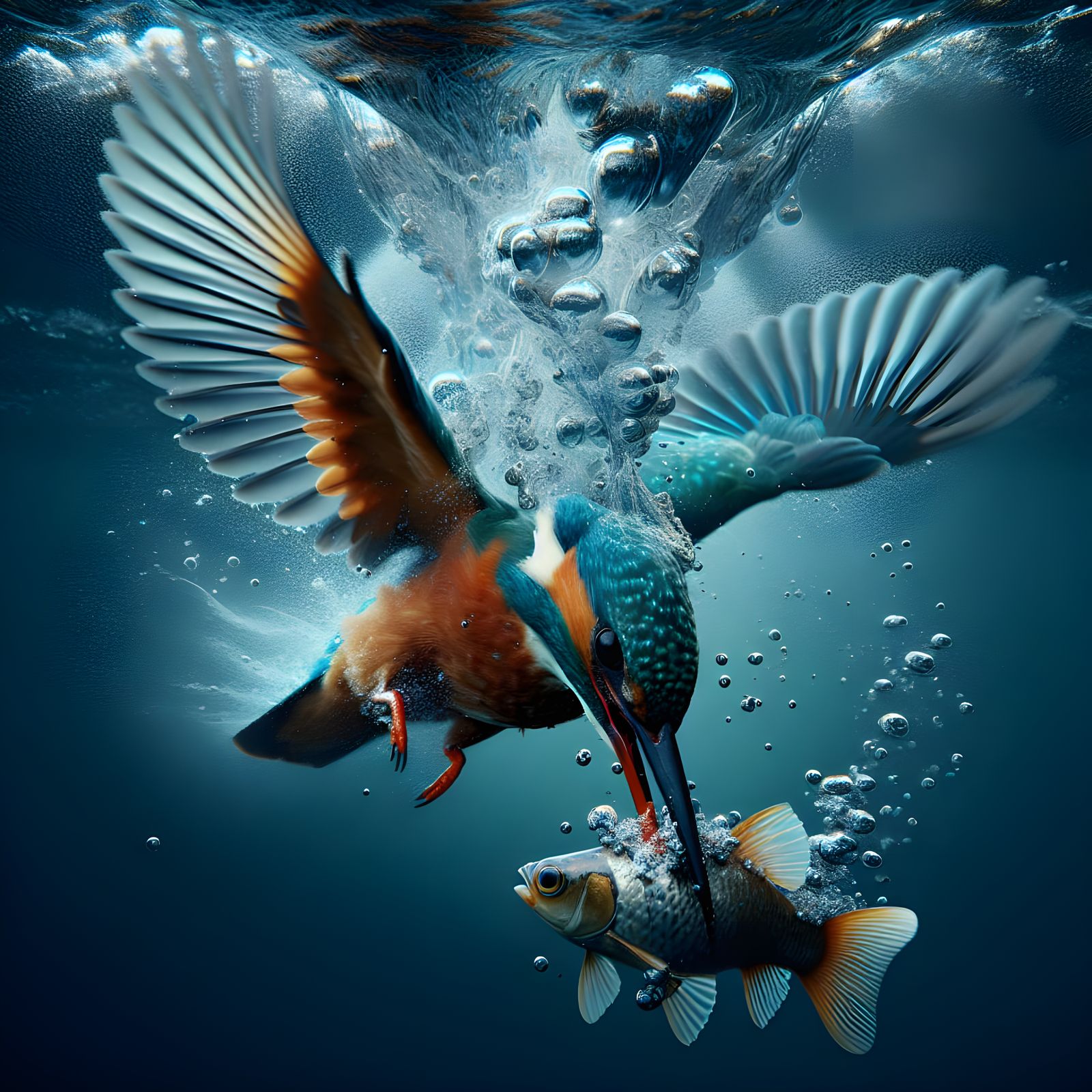 Kingfisher in Mid-Dive, Photorealistic Art