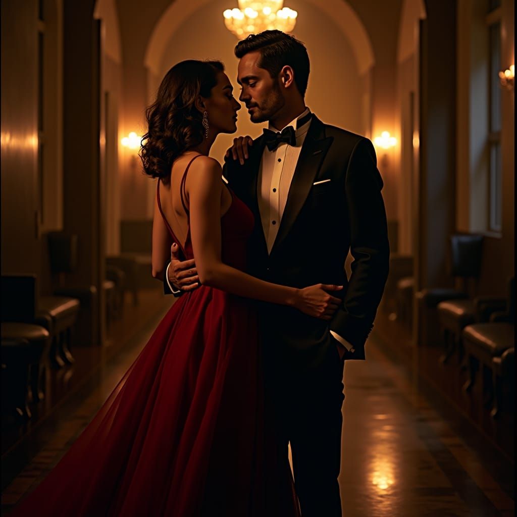 Elegant Couple in Dimly Lit Luxurious Setting