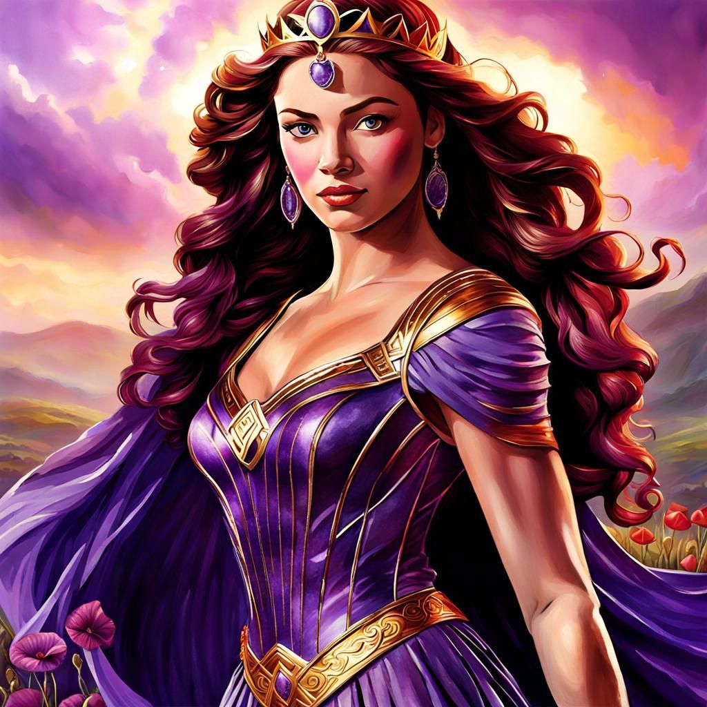 Megara as Disney Princess in Purple Greek Gown