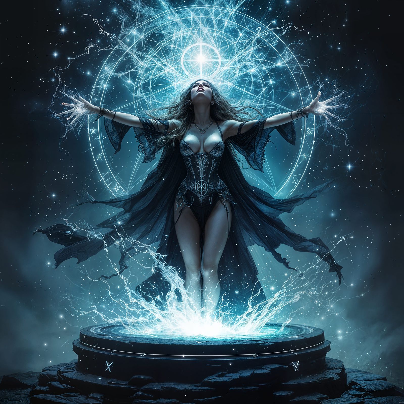 Fantasy Wizard Summoning Spell: Detailed Illustration