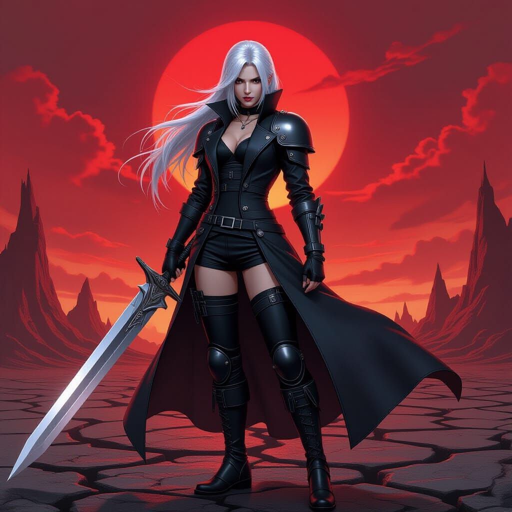 Female Sephiroth with Masamune in Desolate Landscape