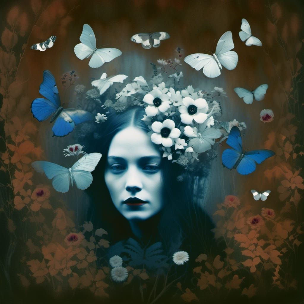 Ethereal Portrait in Macabre Forest, Surrealism Style