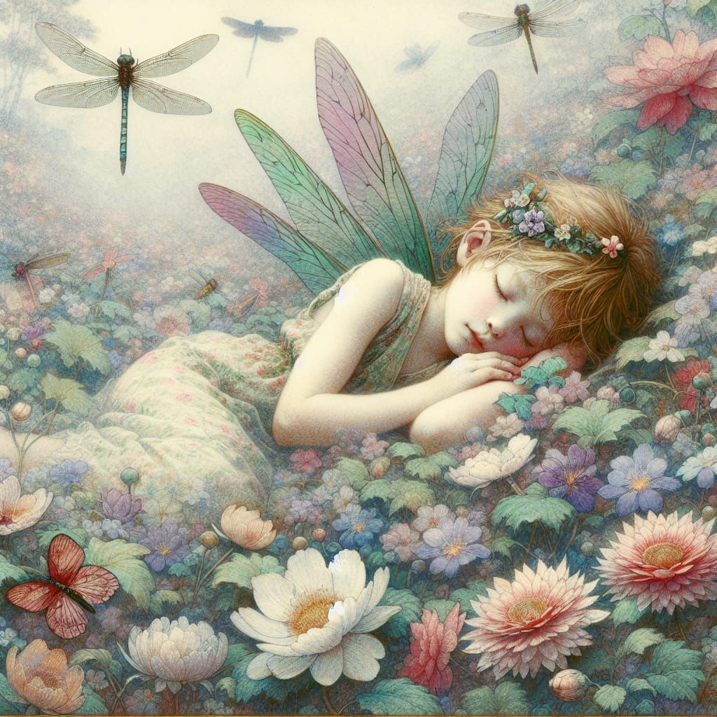 Delicate Young Fairy in Enchanted Floral Realm