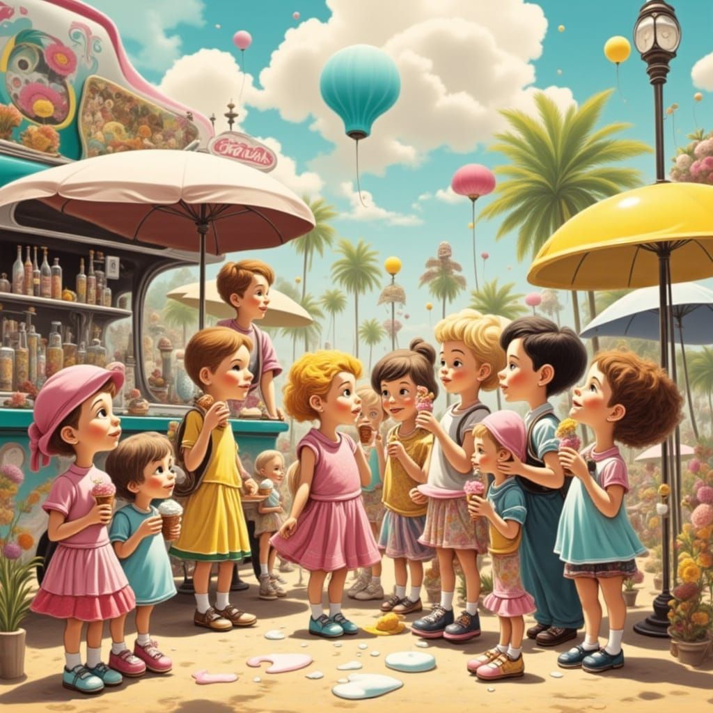 Children Enjoying Ice Cream at a Colorful Milk Bar