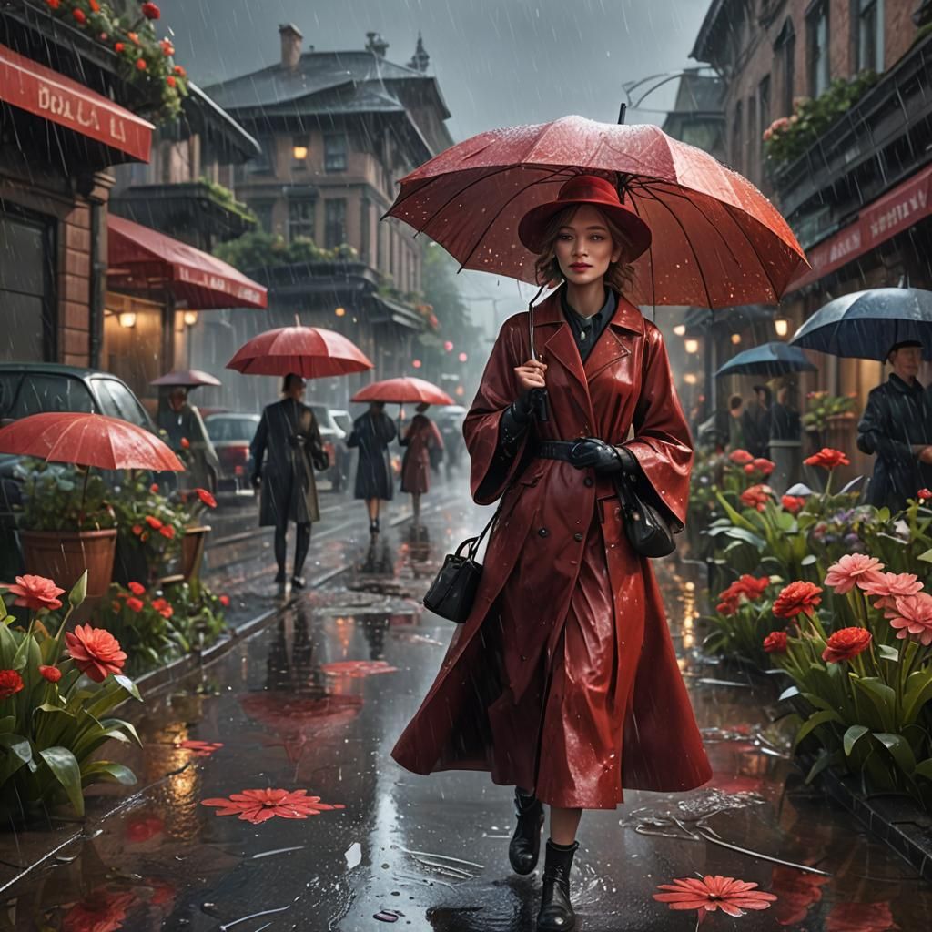 Lady in Red Singing in the Rain