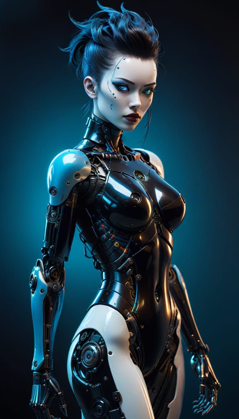 Frightening Gynoid Robot in Cyberpunk Style