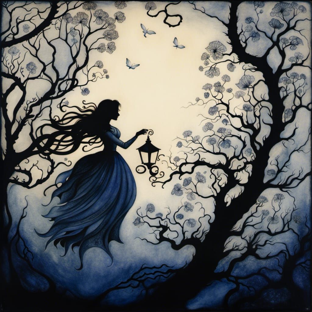 Intricate Shadows: Blue Ink Drawing