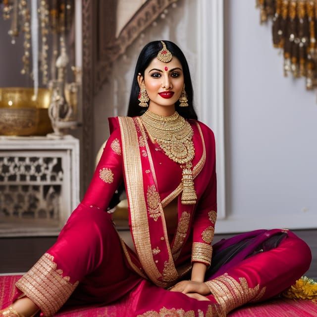 Beautiful Indian Woman in Yoga Lotus Pose