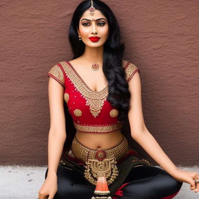 Beautiful Indian Woman in Yoga Lotus Pose