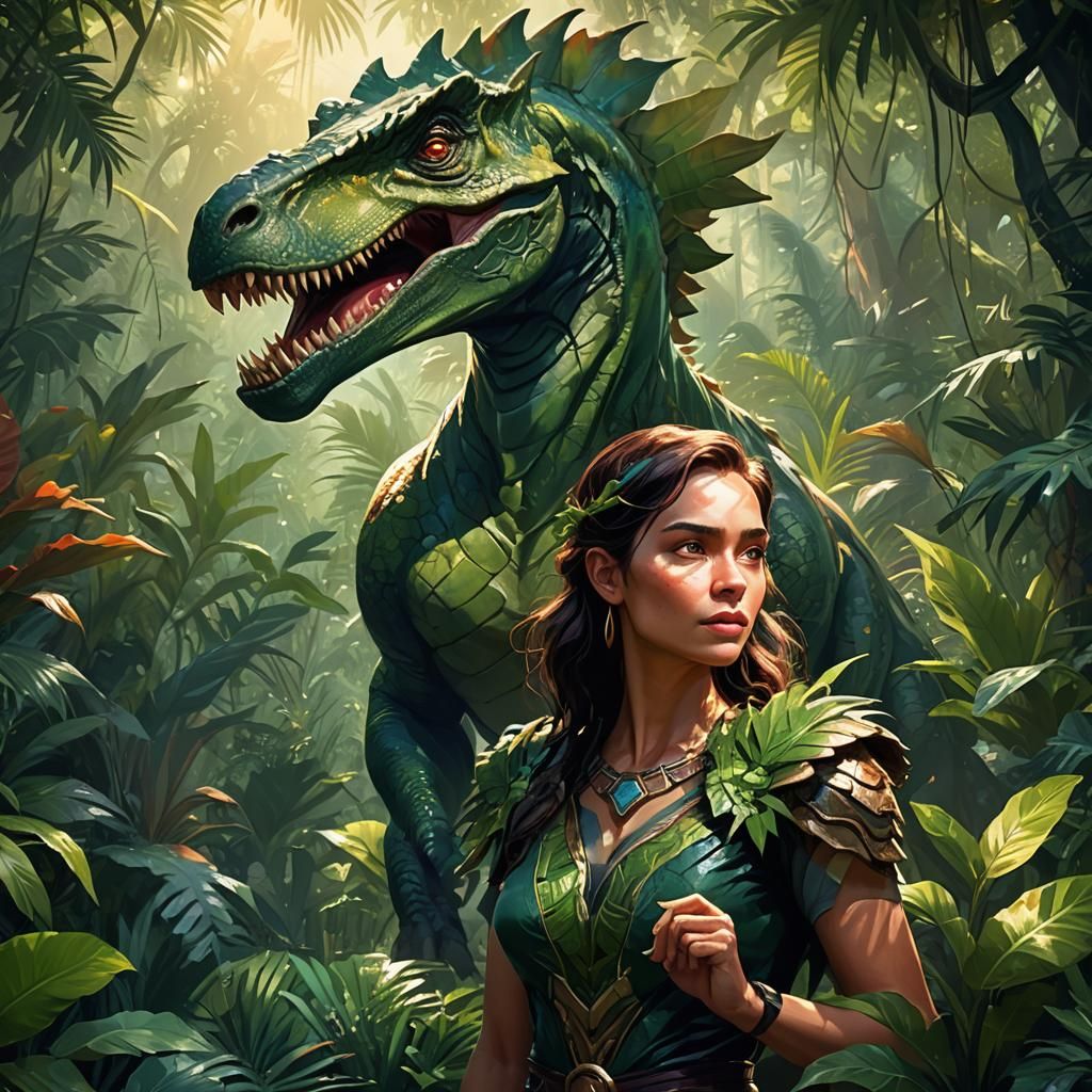 Dinosaur-Human Hybrid in Jungle Concept Art