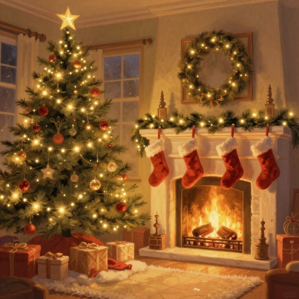 Cozy Christmas Scene with Golden Hour Magic