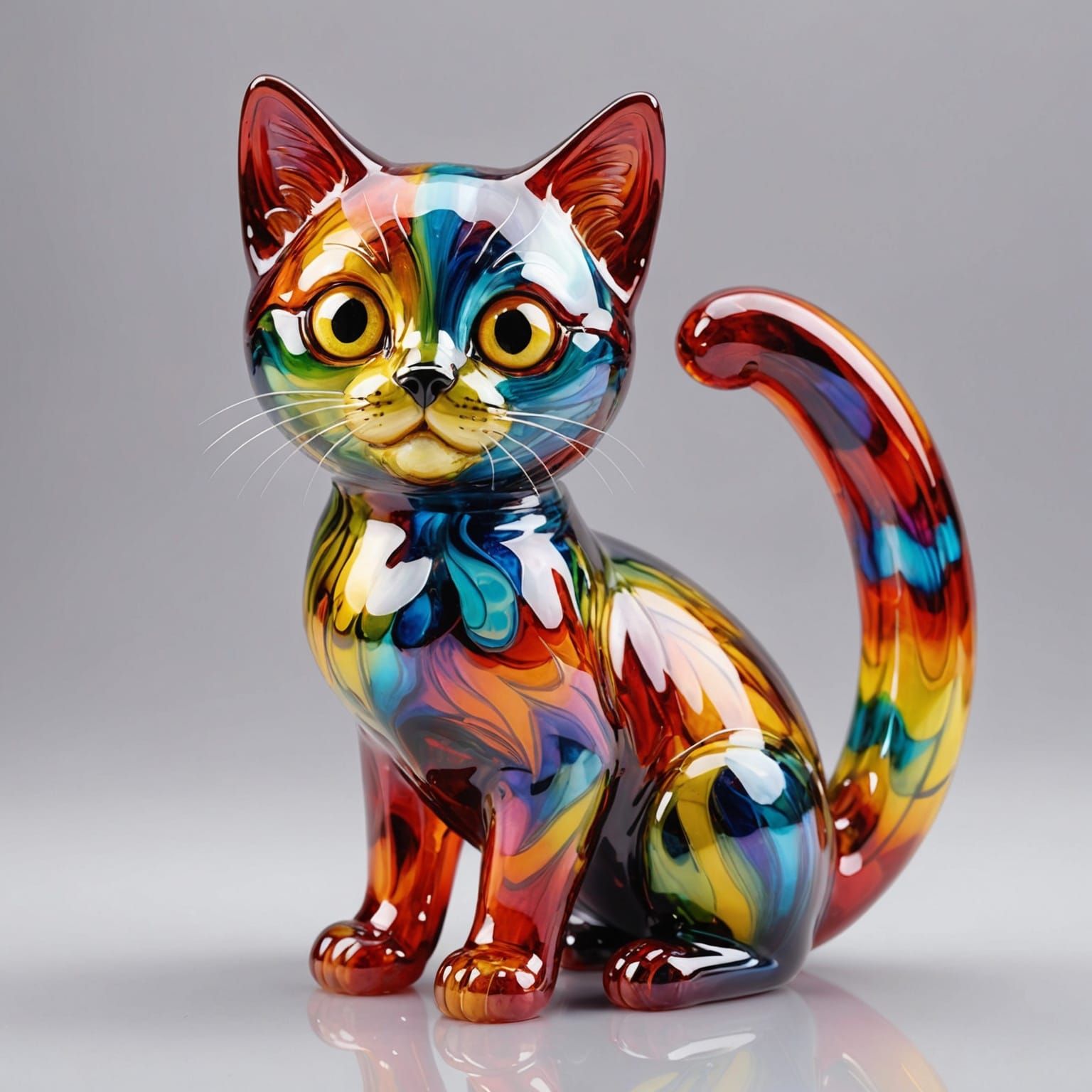 Colorful Enamelled Glass Kitten Sculpture
