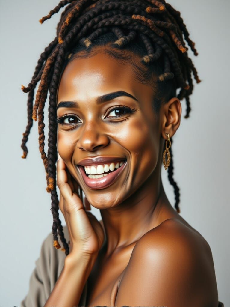 Detailed Studio Portrait of Serene Young Woman