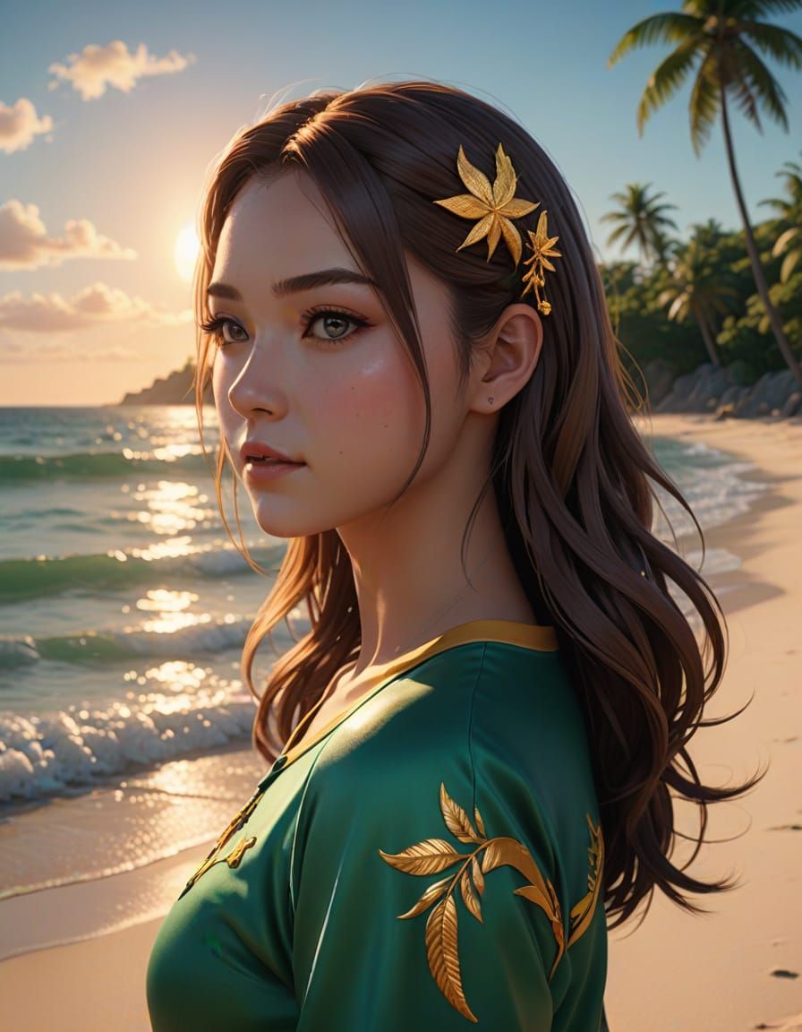 Vibrant Anime Cheerleader Captured in Tropical Paradise