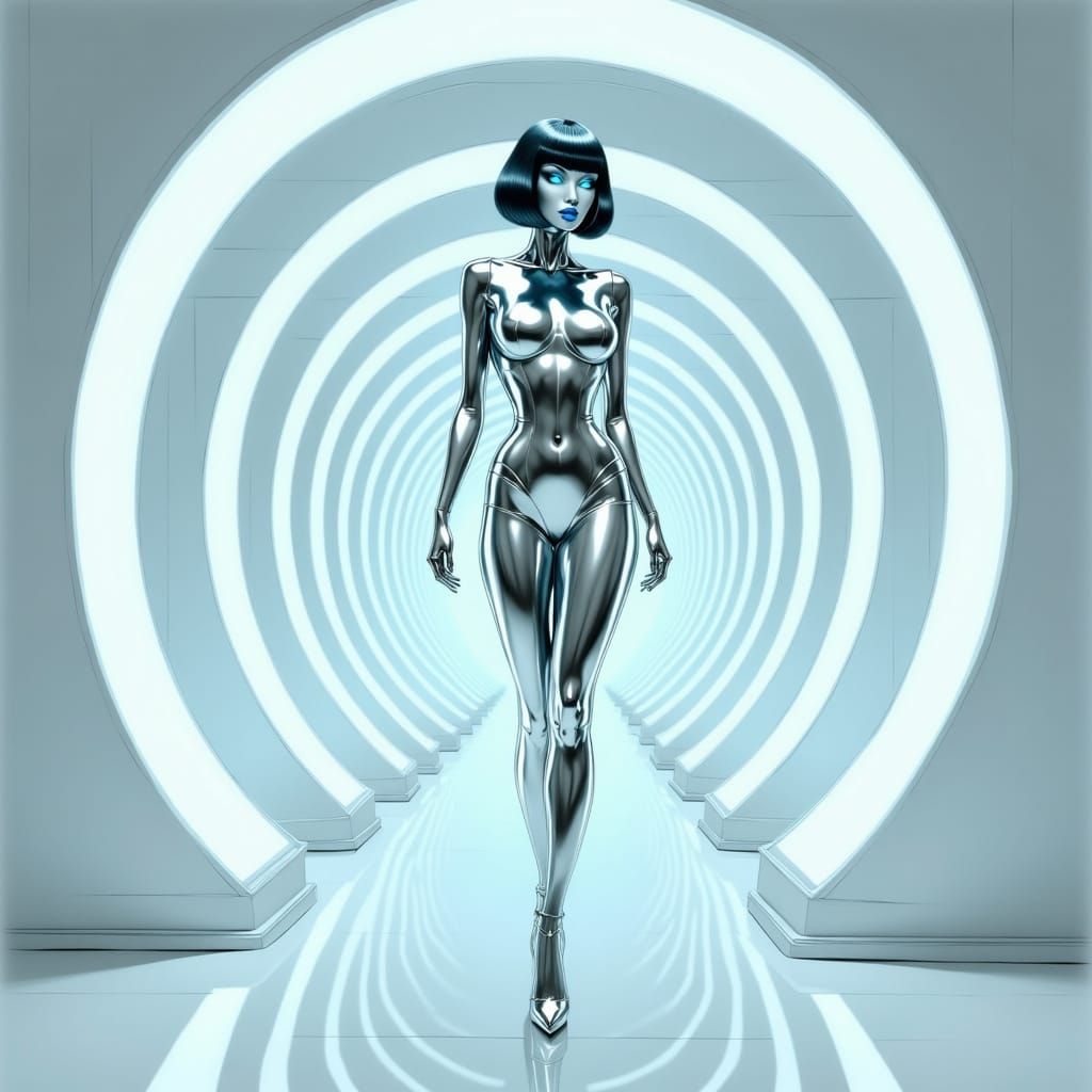 Chrome Seductress in Sci-Fi Noir Enclave