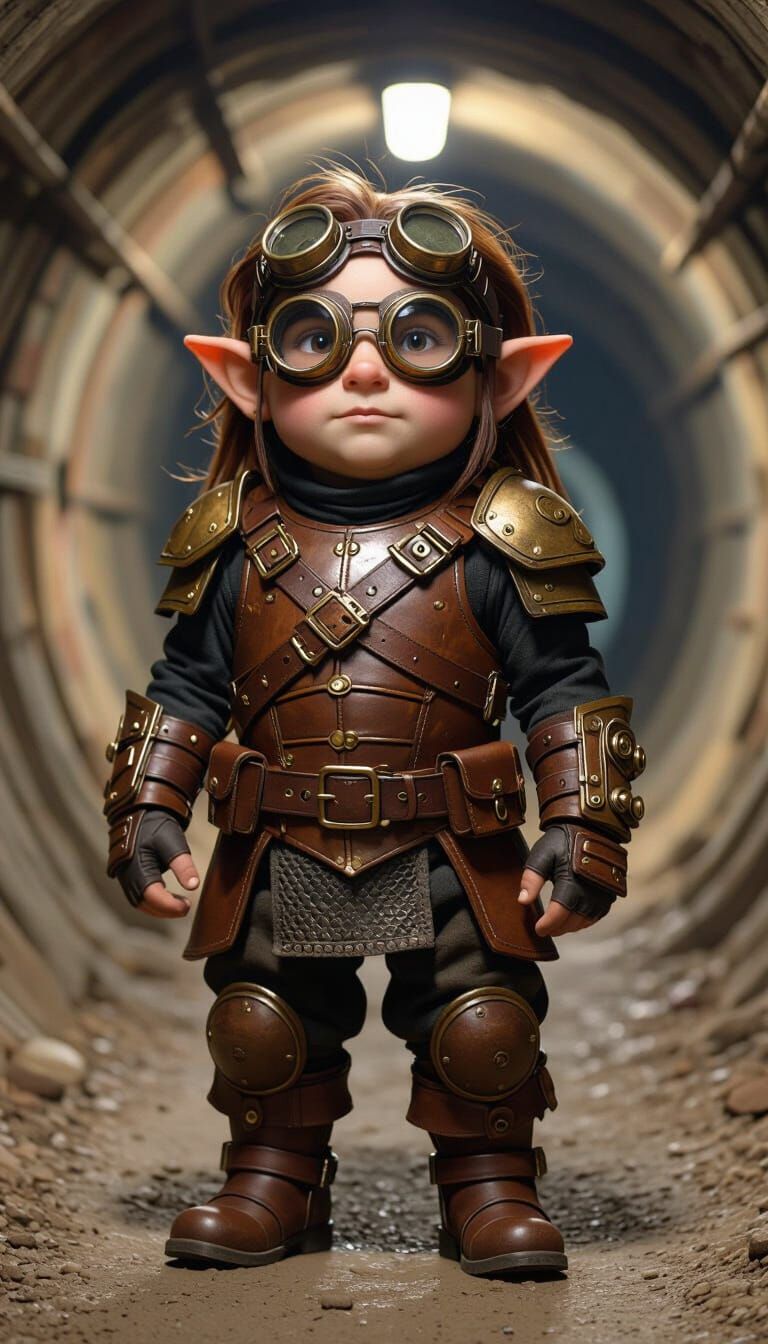 Steampunk Dwarf in Leather Armor and Goggles