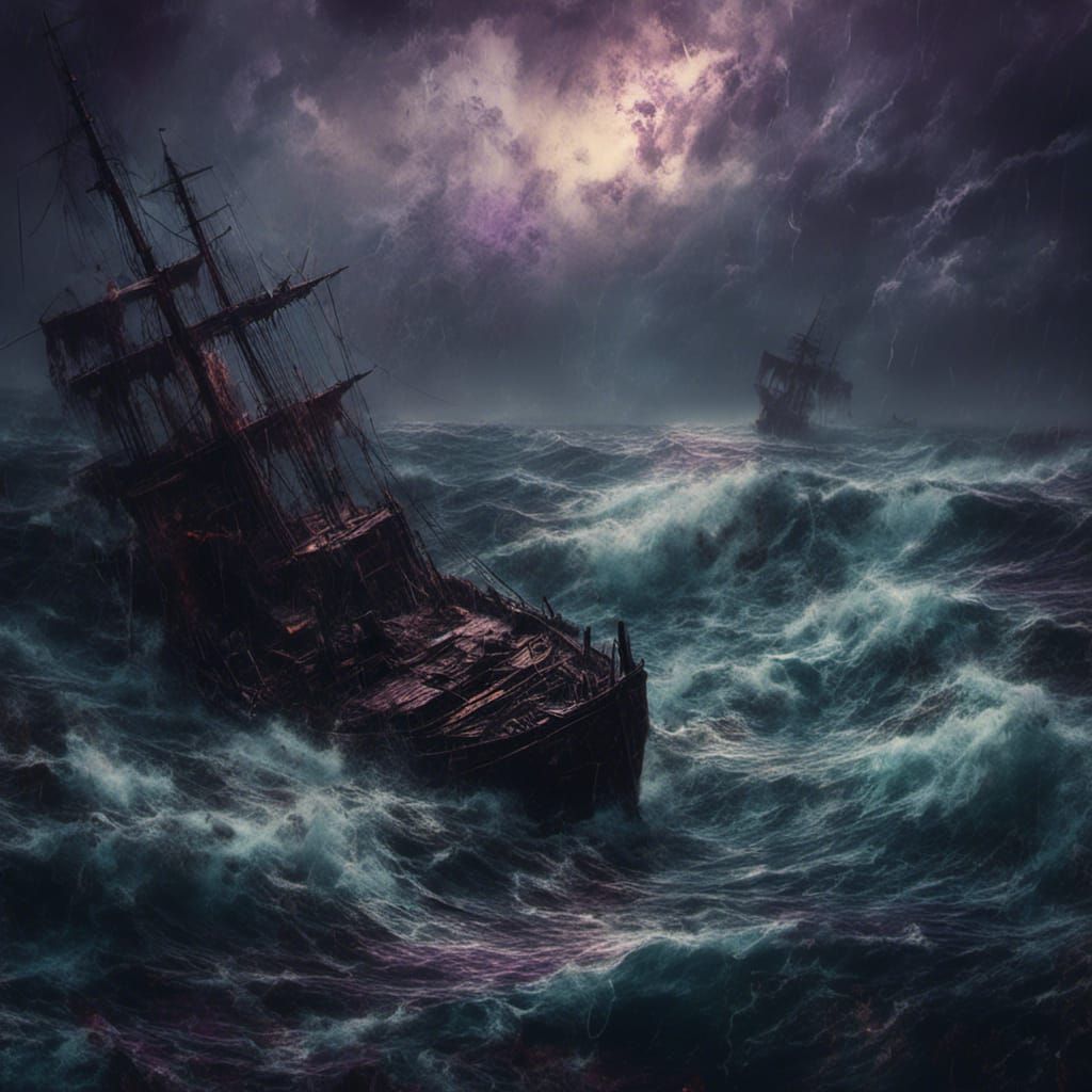 Macabre Storm at Sea in Dark Fantasy Art
