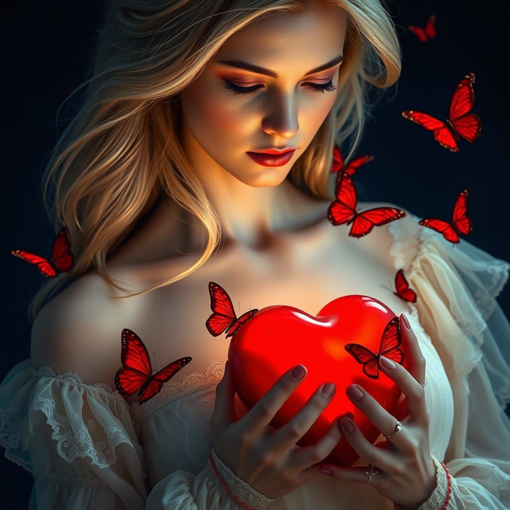 Ethereal Portrait of a Woman with Golden Hair and Vibrant He...