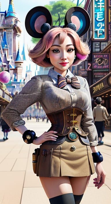 Steampunk Bijin Ga in Vibrant Colored Pencil Style