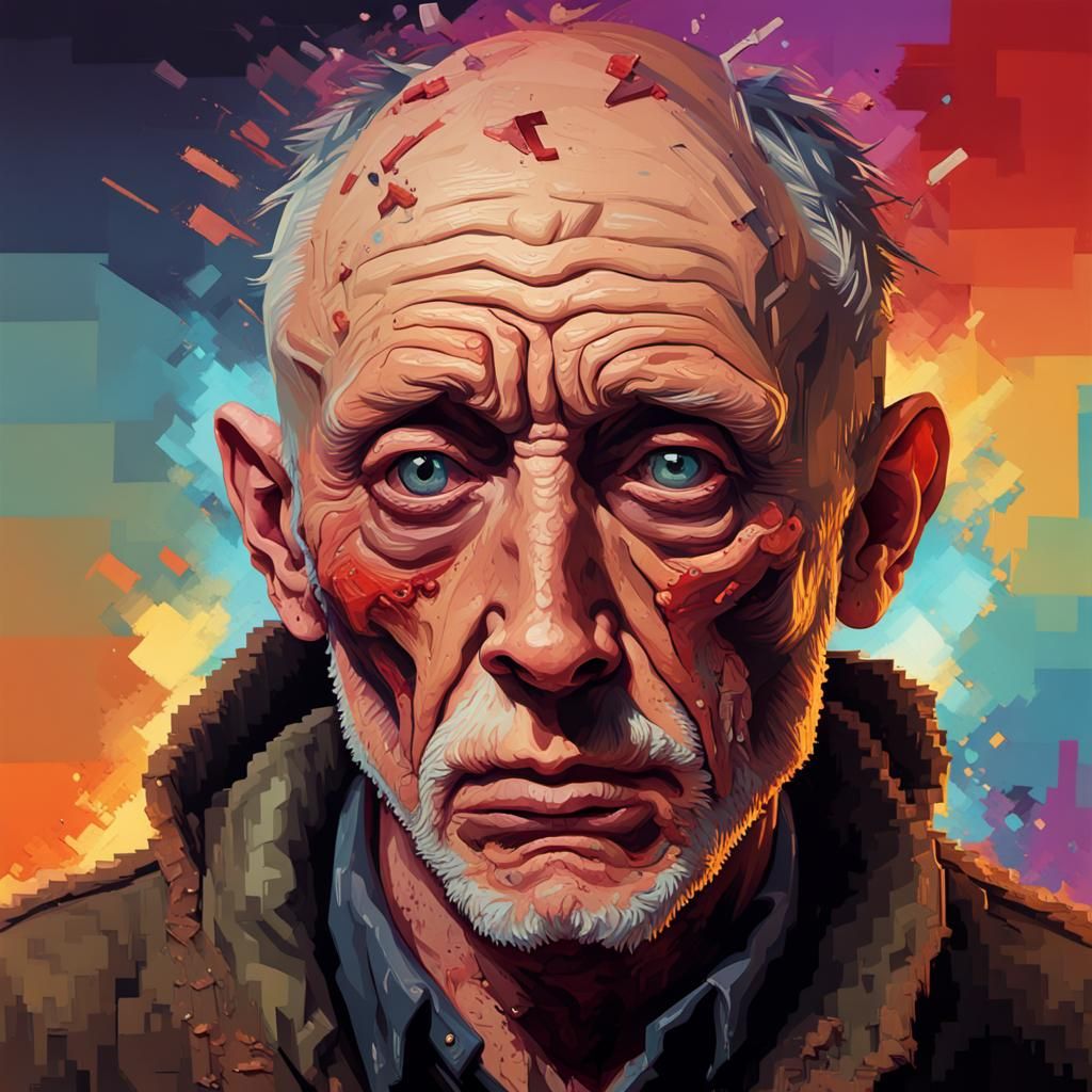 Pixelated Hyperrealistic Portrait of Ed Gein