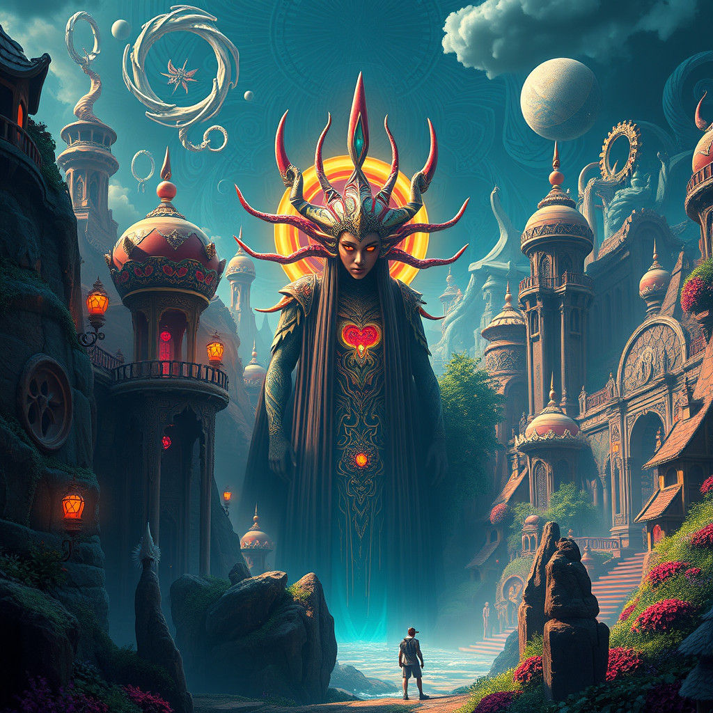 Mystical Being in Lush Landscape, Matte Painting