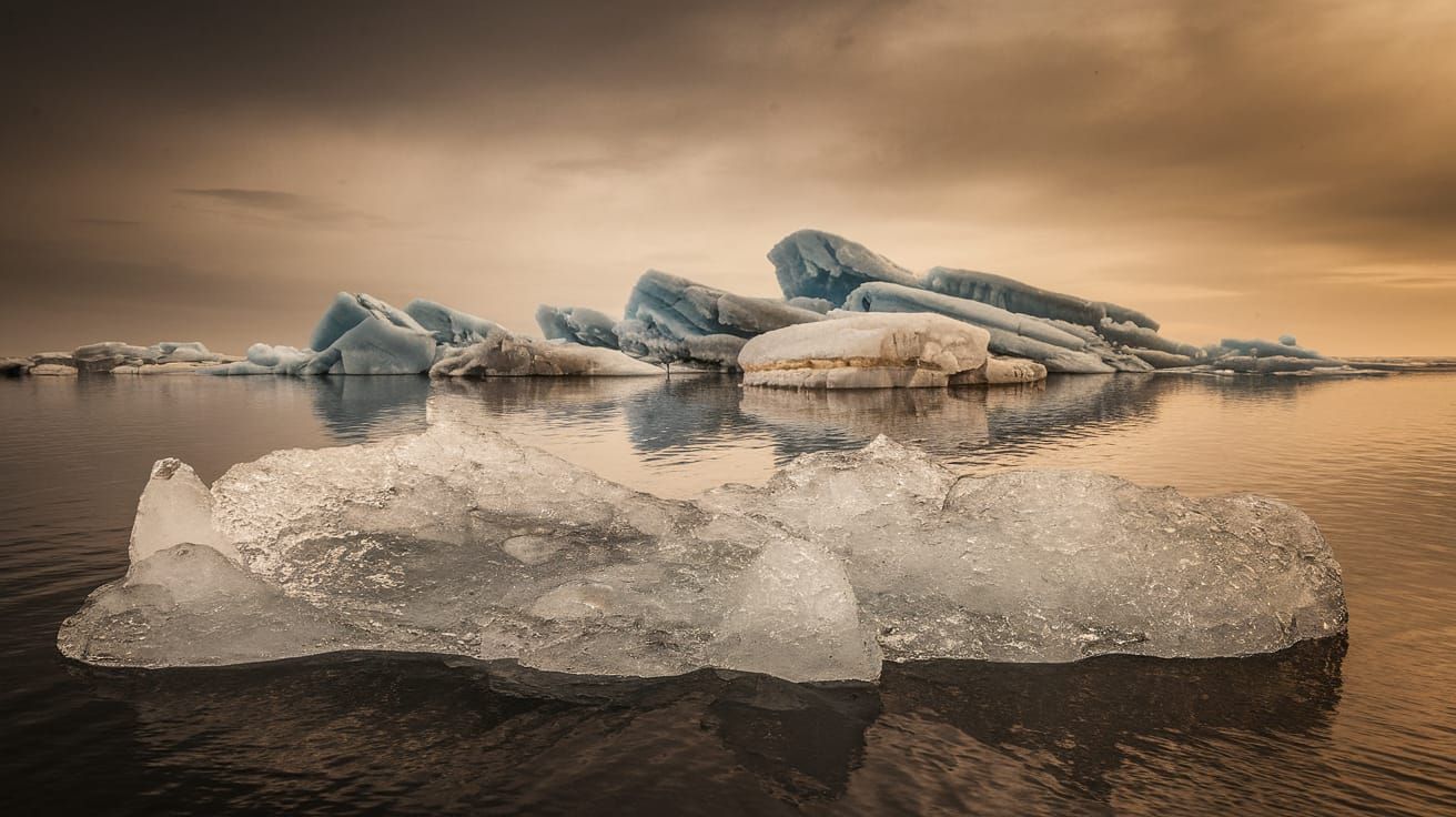 Impasto Wetland Iceberg in Warm Monochromatic Tones