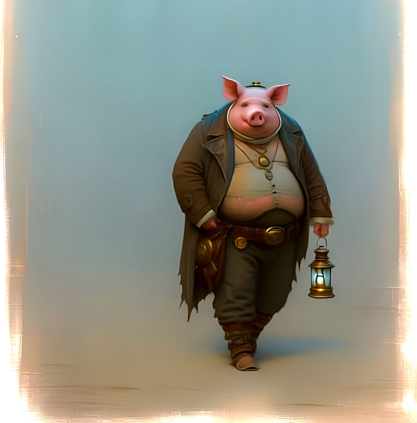Steampunk Pig-Man Searches Alien Market with Lantern