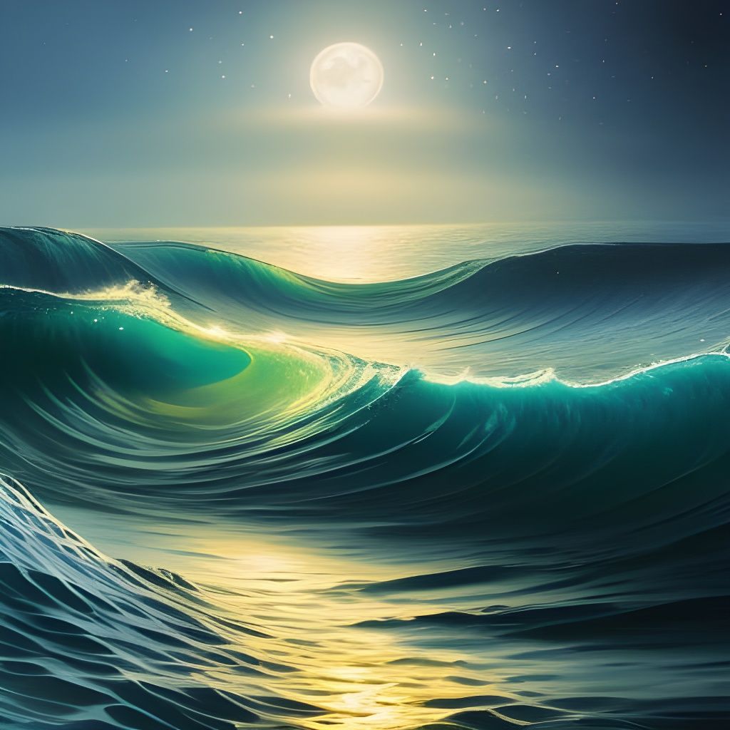 Magic Sea: Vivid Ink Painting of Incandescent Waves