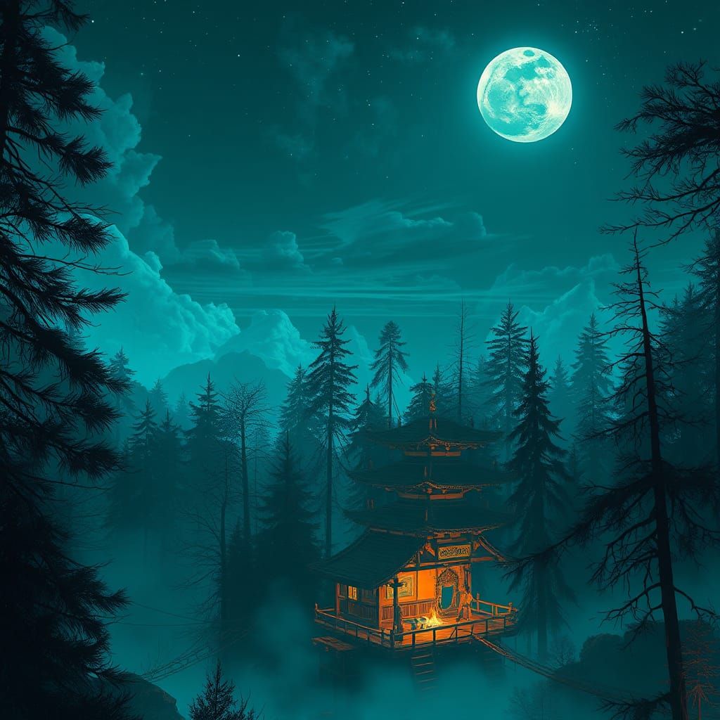 Dreaming Firs at Night: Hyperdetailed Concept Art