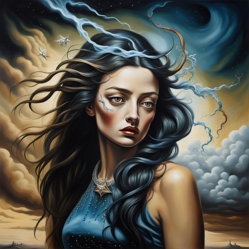 Velvet thunder fills the air
Stars like diamonds in her hair...