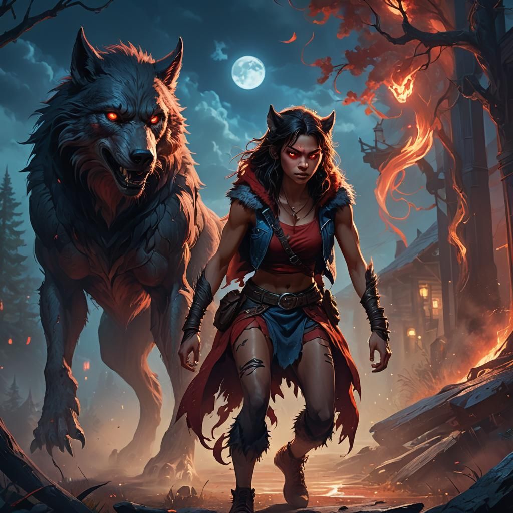 Confident Teenage Werewolf in Vibrant Oil Painting Style