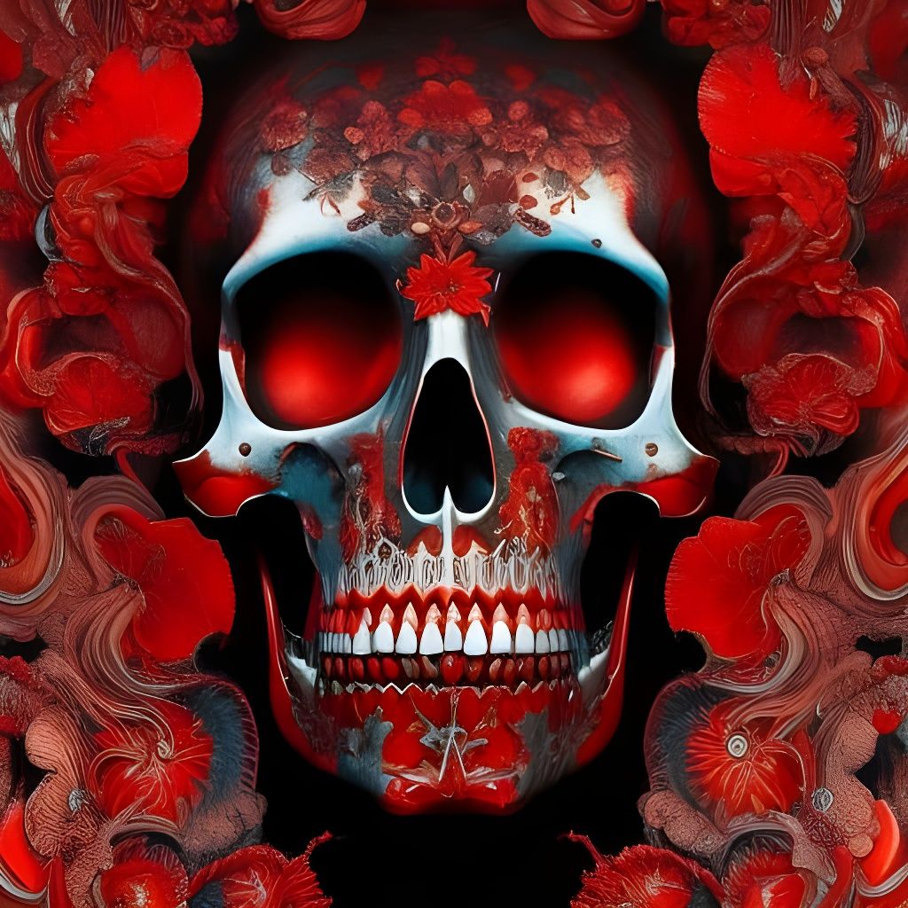 Fractal Skull in Red Oil: Detailed Concept Art