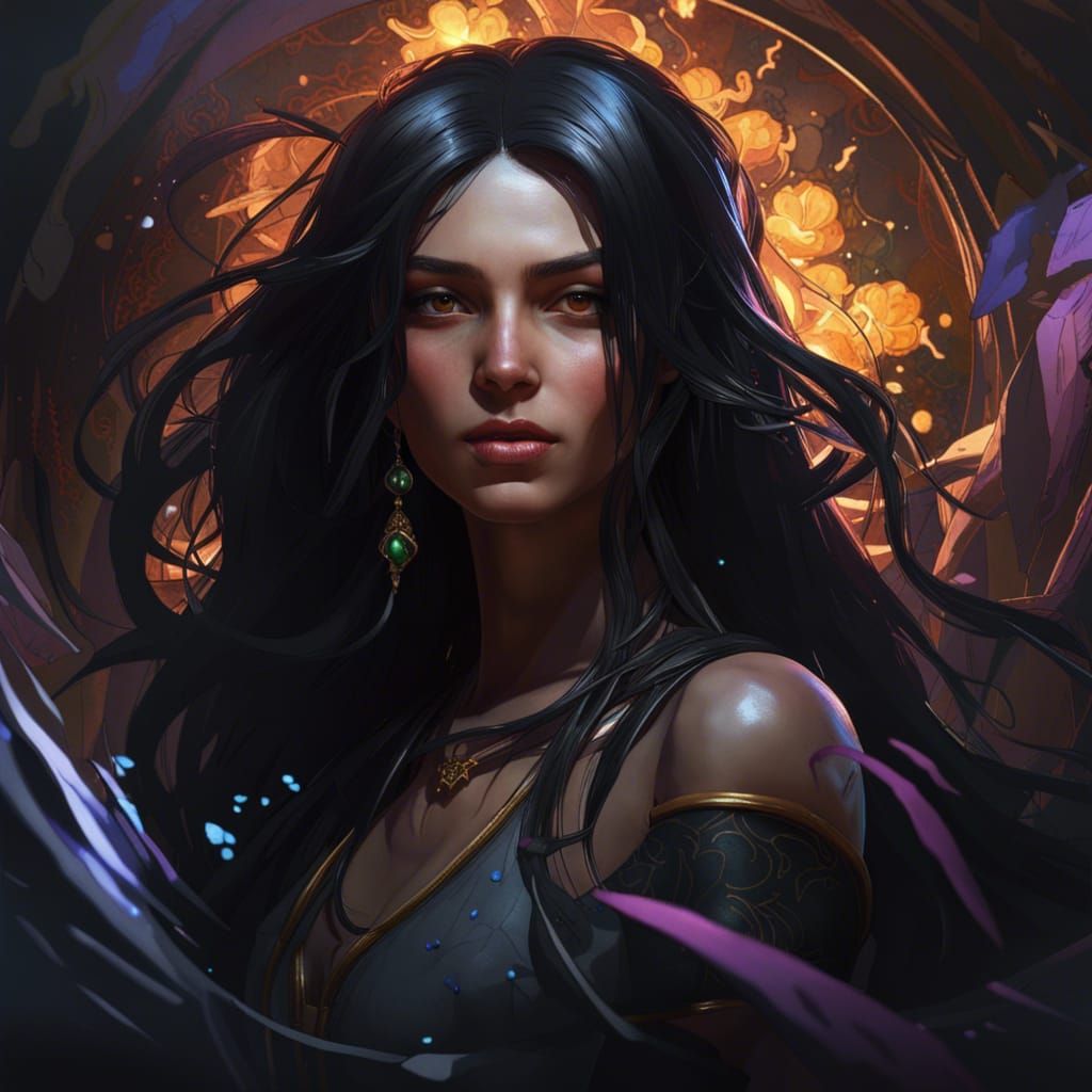 Dark-Eyed Girl with Shadow Powers, Digital Art