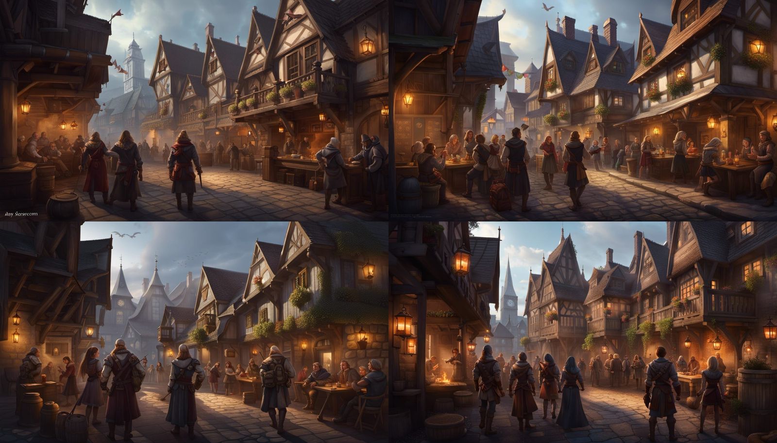Bustling Adventurers Guild Tavern in Dark Fantasy Style