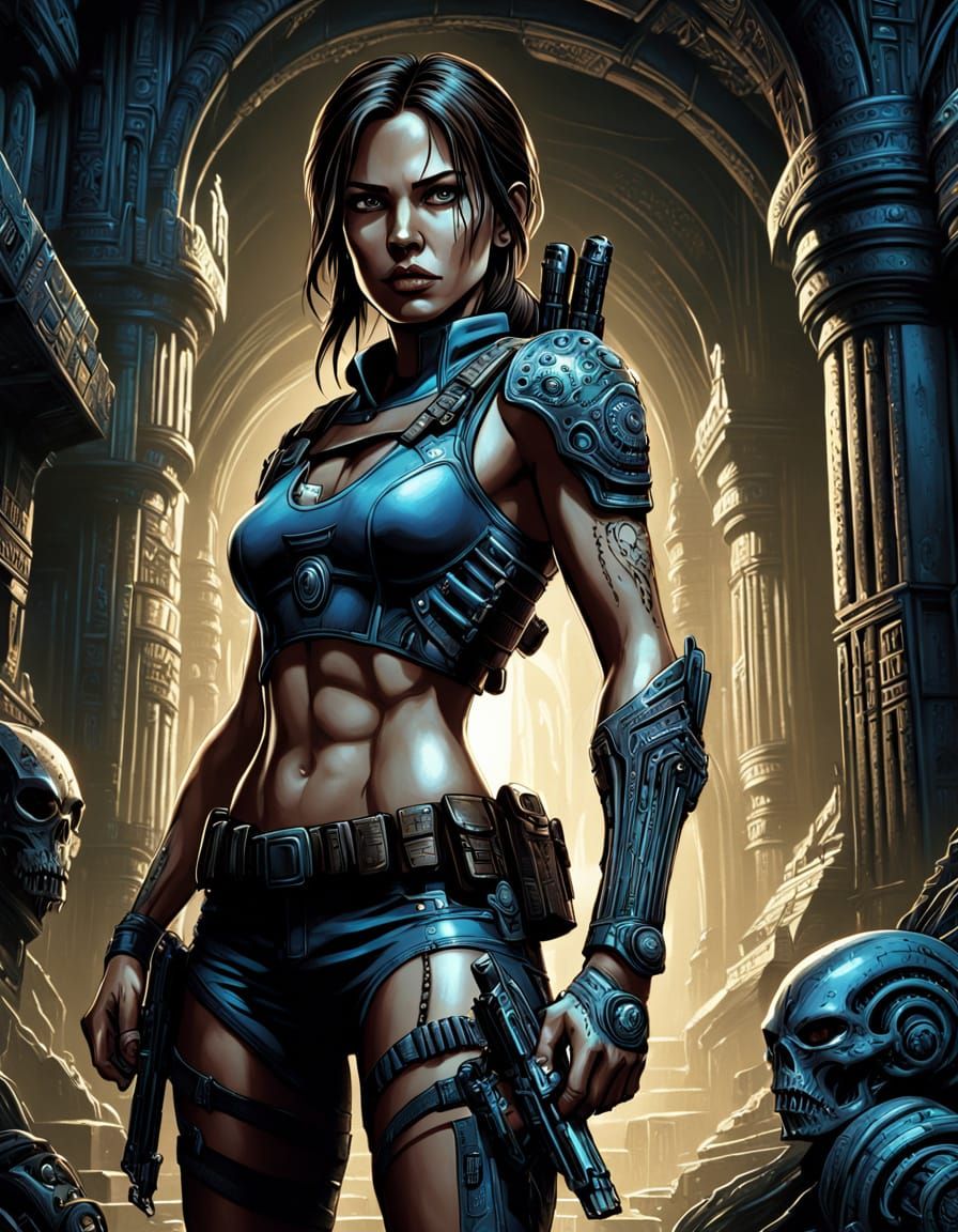 Dark Biomechanical Lara Croft in an HR Giger-Inspired Master...