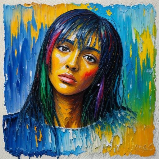 Expressive Neo-Impressionist Oil Painting with Thick Texture...