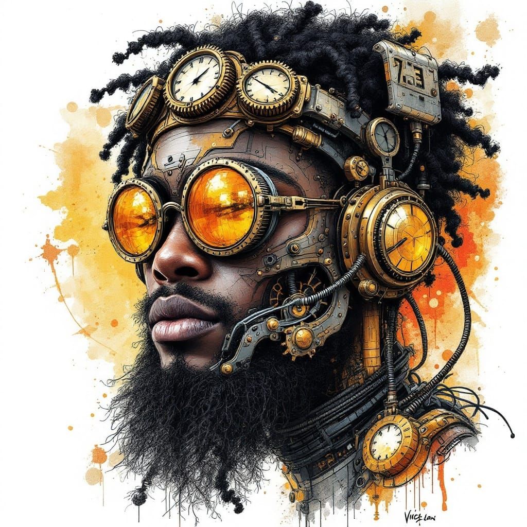 Vince Low-Inspired Steampunk Portrait in Doodle Art Style